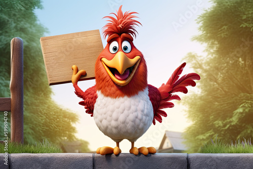 Cute Cartoon Rooster Holdin...