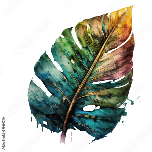 Watercolor tropical leaf. Illustration AI Generative