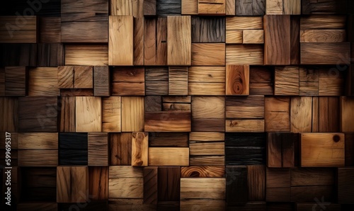  a wall made of wooden planks with a dark background.  generative ai