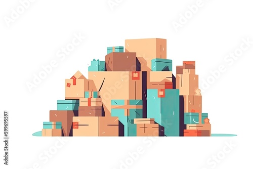stacked cardboard boxes in a warehouse or storage area Generative AI