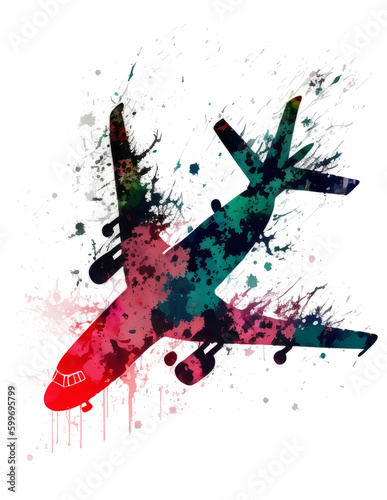 Watercolor airplane. Illustration AI Generative.