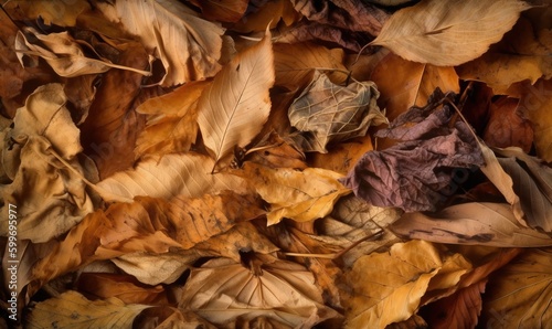  a pile of leaves that are laying on the ground in a pile.  generative ai © Anna