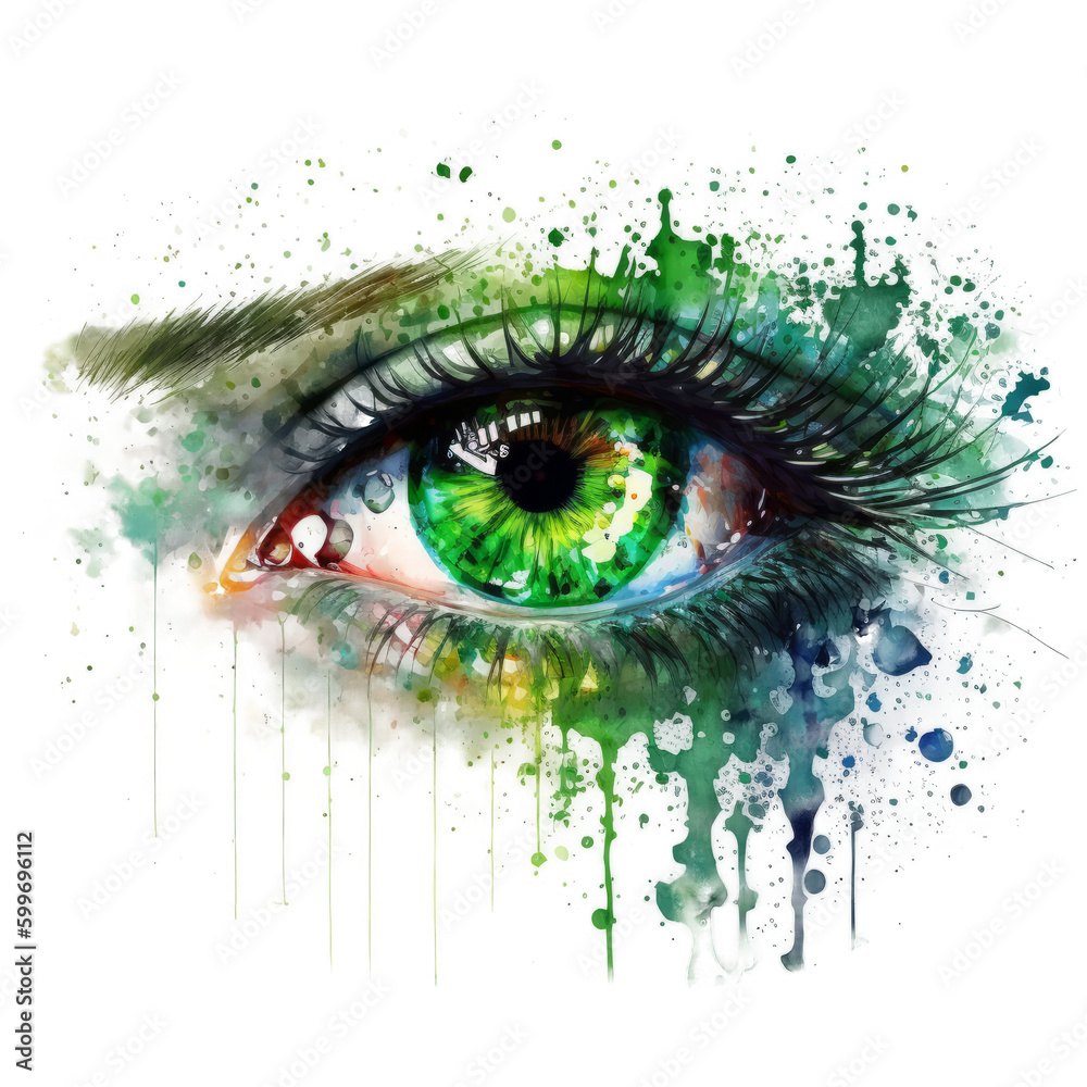 Watercolor green eye. Illustration AI Generative.
