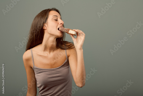 Voluptuously biting ice cream cookie