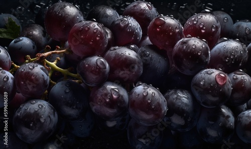  a bunch of grapes with water droplets on them are shown. generative ai