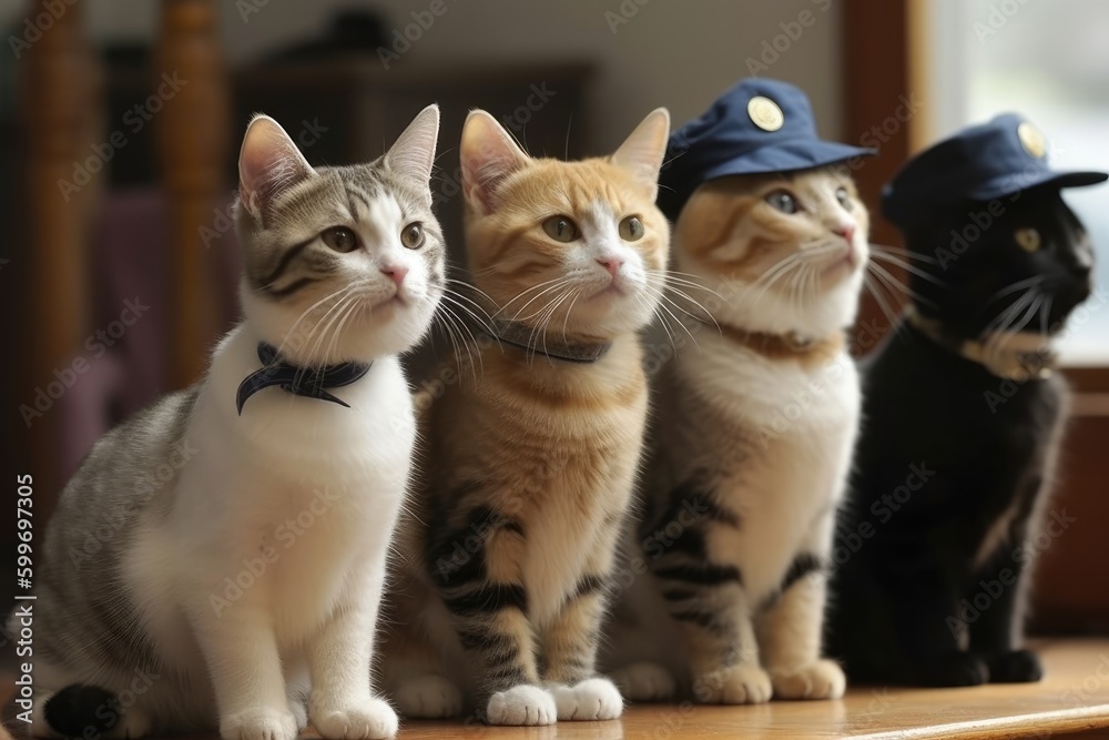 A Line of Feline Soldiers in Uniform Standing at Attention, Cat Army Generative AI