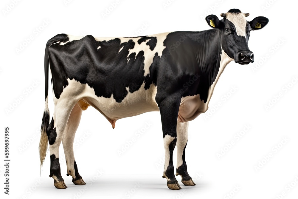 cow standing in front of a white background in black and white Generative AI