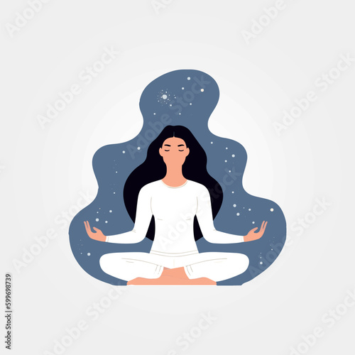 calm meditating woman, vector illustration