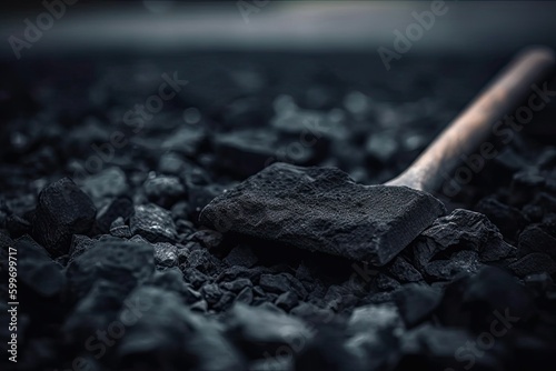 wooden stick resting on a heap of coal Generative AI