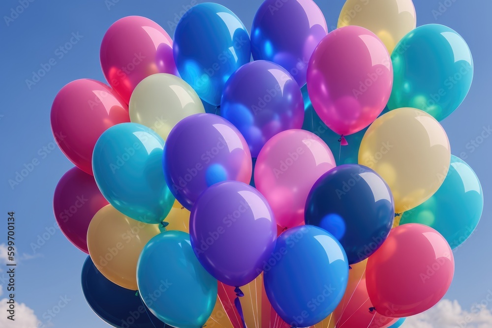 Lots of colorful balloons on the sky background, generative ai Lots of colorful balloons on the sky background, generative ai