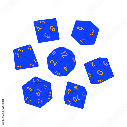D8 D10 D12 D20 Dice for Board games. Collection of polyhedral dices with different sides