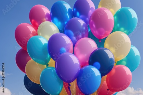 Lots of colorful balloons on the sky background, generative ai