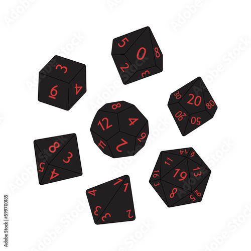 D8 D10 D12 D20 Dice for Board games. Collection of polyhedral dices with different sides