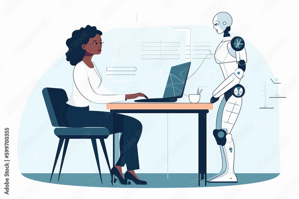 Productive Daily Tasks with AI Assistance, Futuristic work with robot, Generative AI Productive Daily Tasks with AI Assistance, Futuristic work with robot, Generative AI