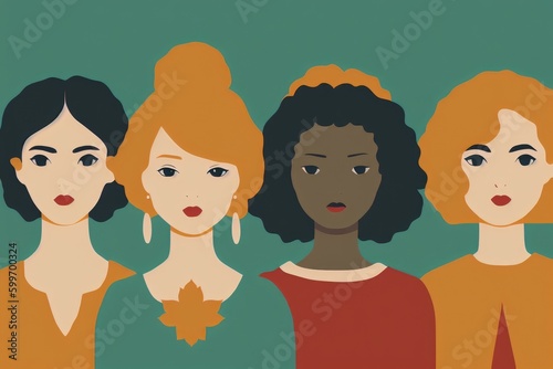 Multi-ethnic women. A group of beautiful women with different beauty, hair and skin color. The concept of women, femininity, diversity, independence and equality, generative ai