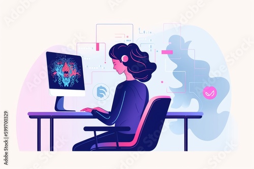 Productive Daily Tasks with AI Assistance, Futuristic work with robot, Generative AI