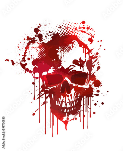 Vintage Retro Design Bloody Skull Illustration T-Shirt Printing Artwork, blood, bone, dead, art, fresh, cutting, healthy. Vector illustration
