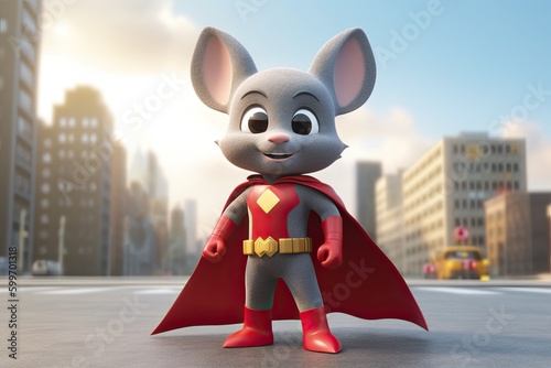 Cute Cartoon Mouse Superher...