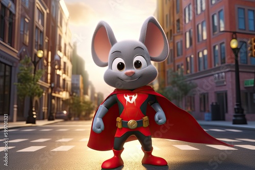 Cute Cartoon Mouse Superher...