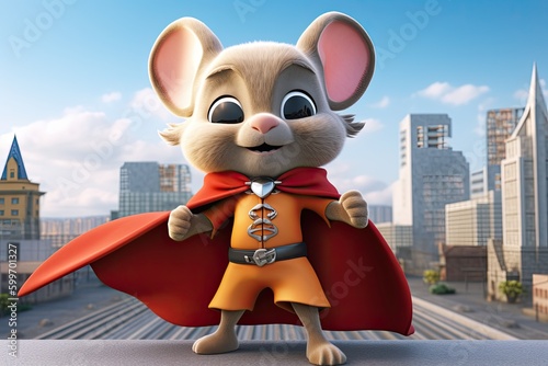 Cute Cartoon Mouse Superher...