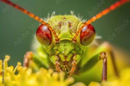 macro shot of an insect perched on a vibrant flower Generative AI © AkuAku