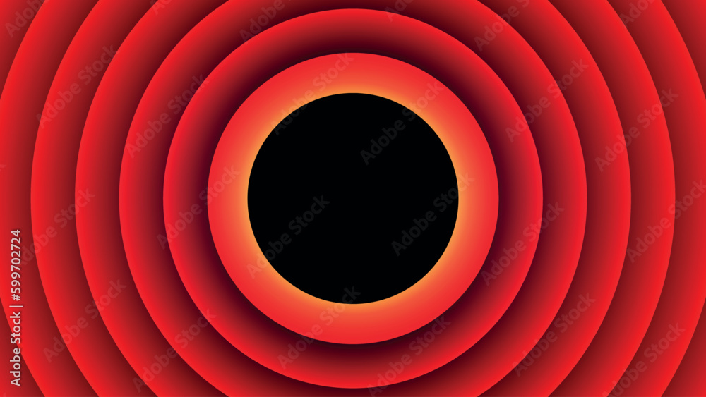 Vintage red cartoon background with a black empty circle in the center - obrazy, fototapety, plakaty 