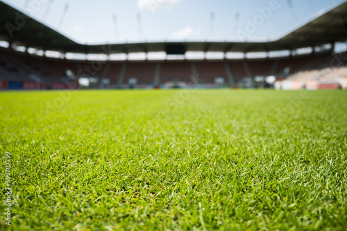 Grass at the football stadium during sunny summer day