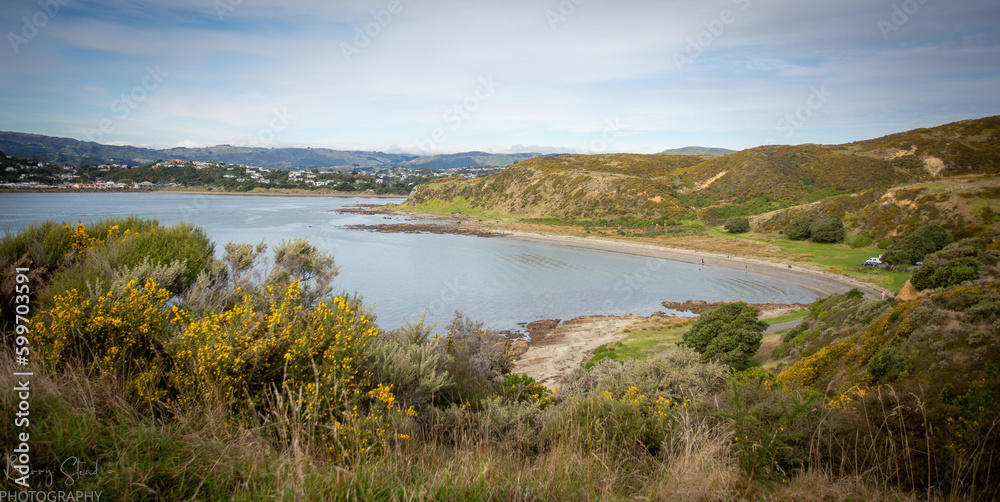 Pauatahanui Inlet, New Zealand, View out to sea from the beach, Sunset