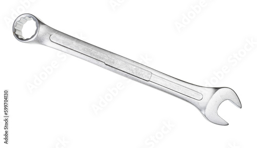 silver steel combination wrench isolated on white background