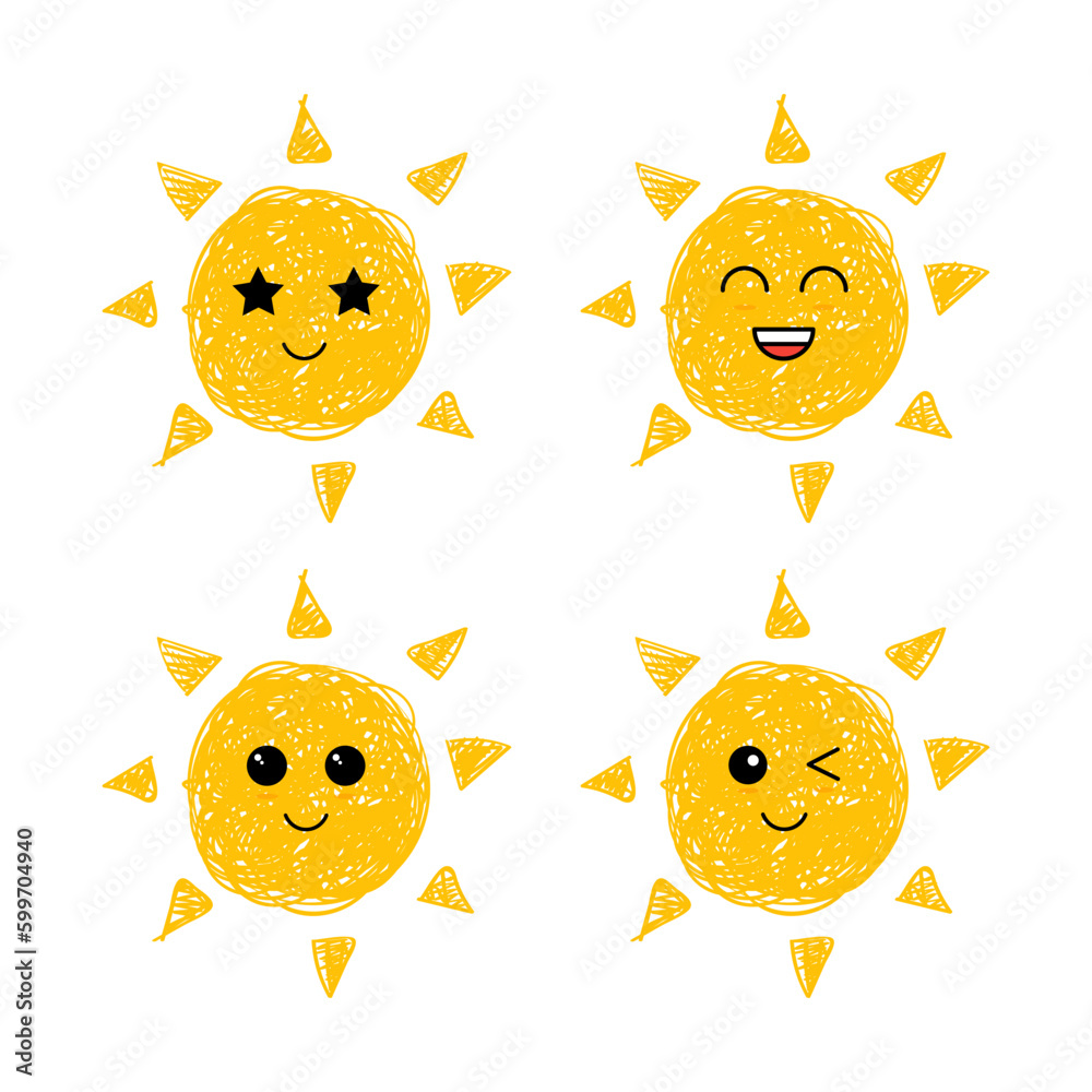 Flat sun icon. Sun pictogram. Trendy vector summer symbol for website design, web button, mobile app. vector doodle suns.