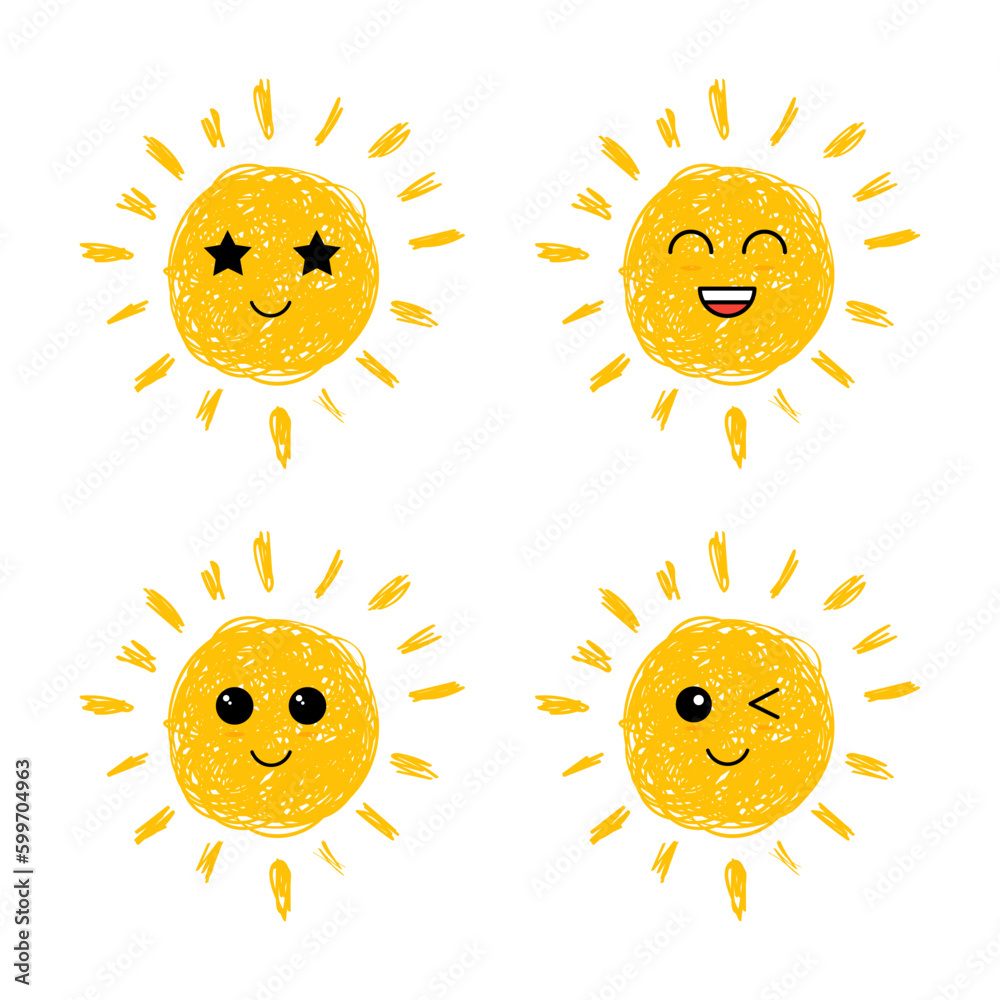 Flat sun icon. Sun pictogram. Trendy vector summer symbol for website design, web button, mobile app. vector doodle suns.