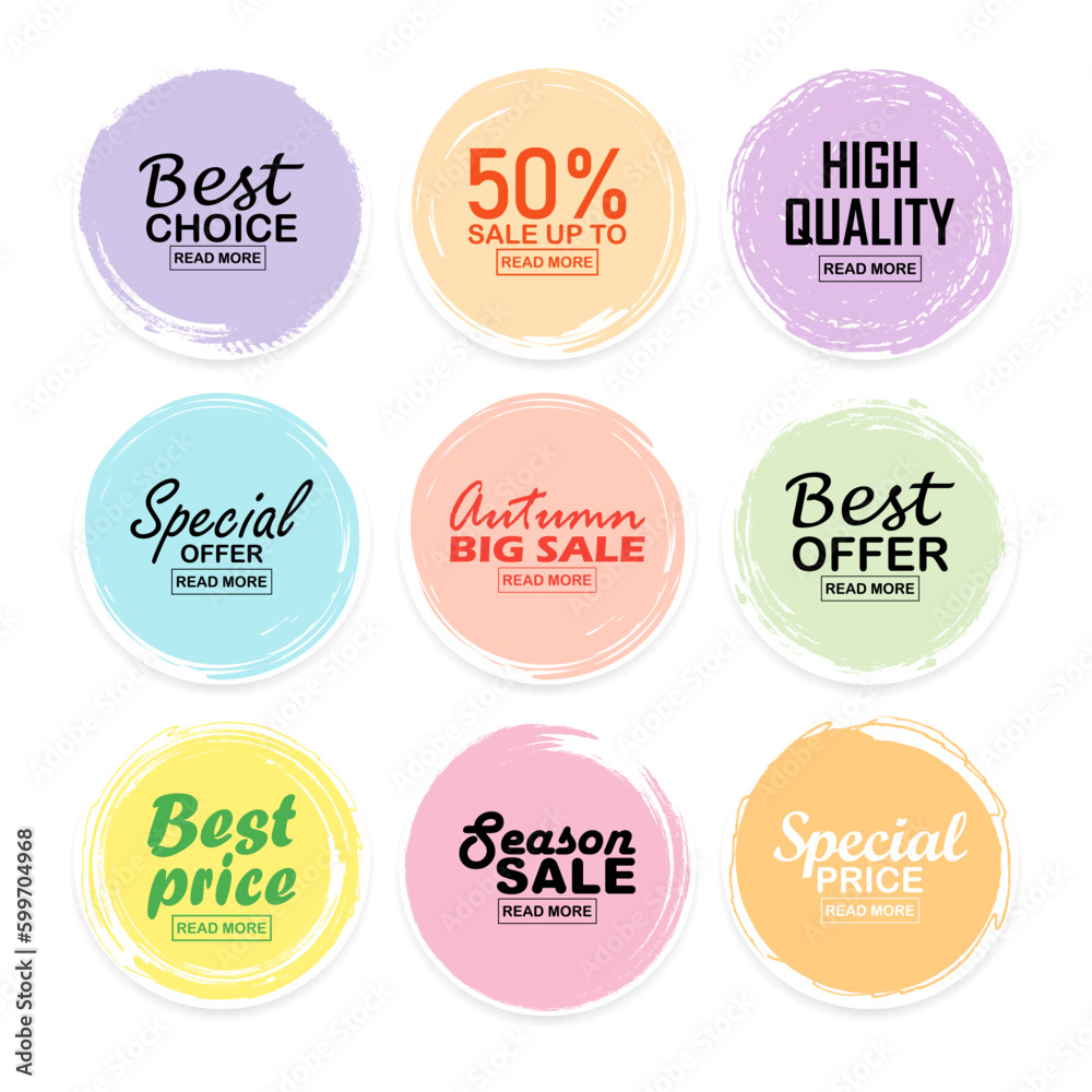 Set labels with sale inscription in different colors. Advertising or promo. Shopping concept. Promotional price label mega sale, shop now, special discount, big sale, limited time only, last chance. Set labels with sale inscription in different colors. Advertising or promo. Shopping concept. Promotional price label mega sale, shop now, special discount, big sale, limited time only, last chance.