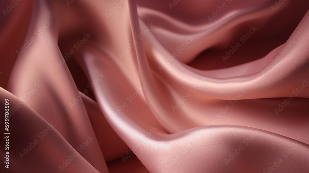 Fototapeta premium Draped smooth elegant wavy pink satin silk fabric texture, abstract background design. Copy space. Generative AI