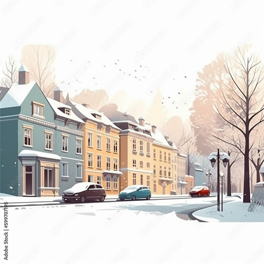 Obraz premium European city street illustration in winter