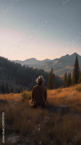 Rear view of woman meditating in the mountains © Svante Berg