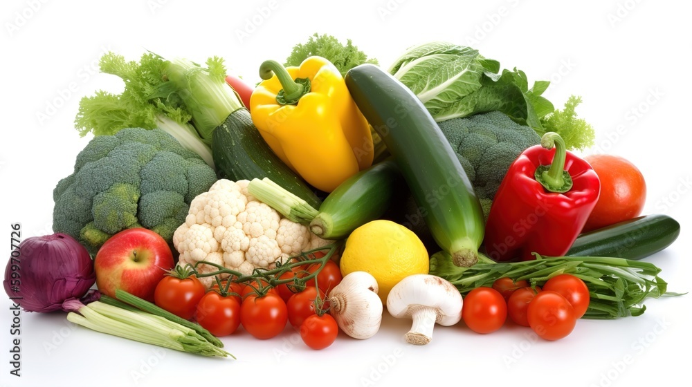 Mix vegetables on white background, Generative Ai Mix vegetables on white background, Generative Ai
