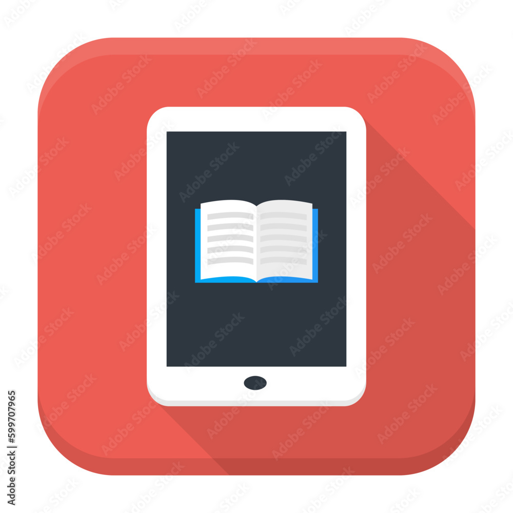 Fototapeta premium Flat style vector squared app icon. E book app icon with long shadow