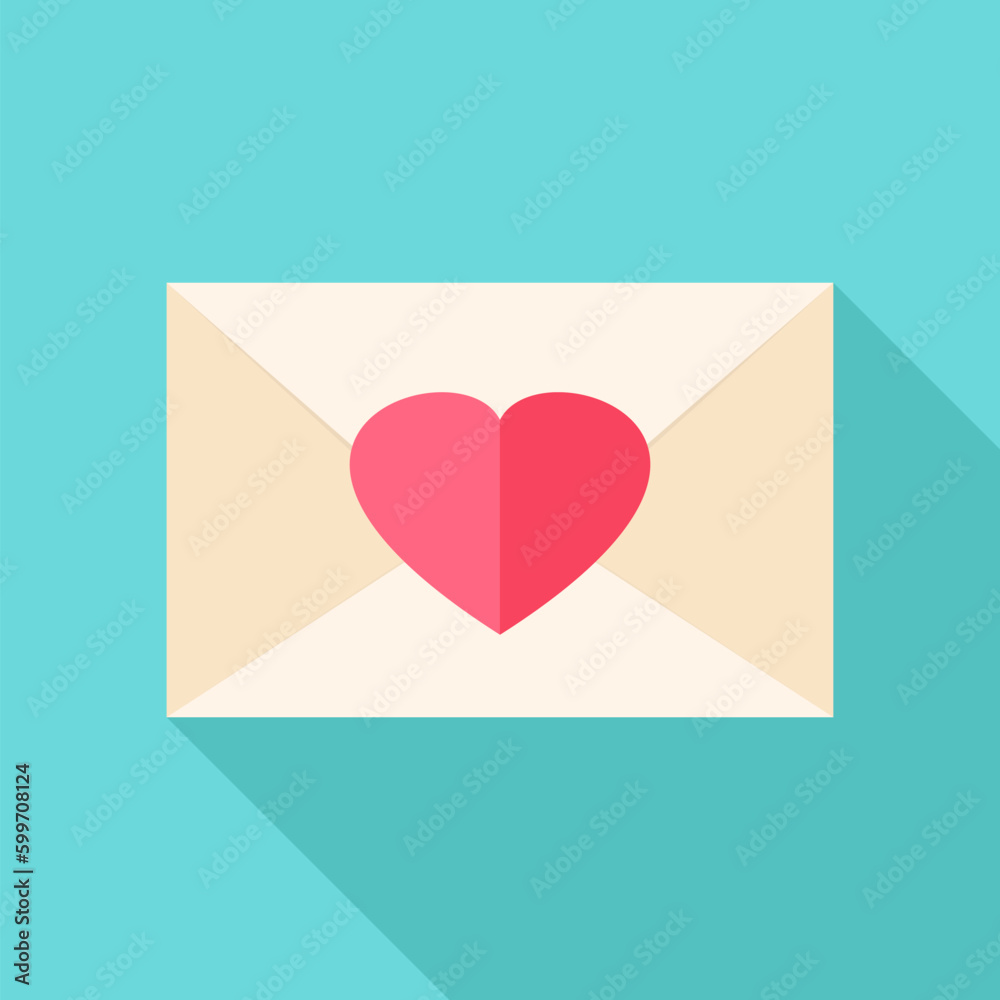 Envelope with heart. Flat stylized object with long shadow Envelope with heart. Flat stylized object with long shadow