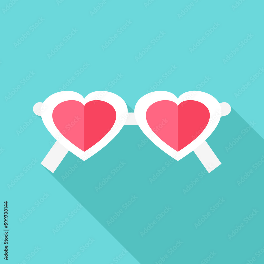 Heart shaped glasses. Flat stylized object with long shadow