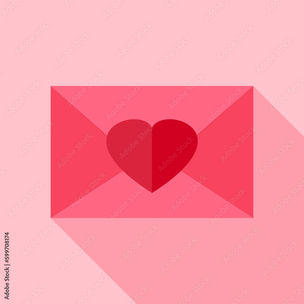 Love envelope with heart. Flat stylized object with long shadow