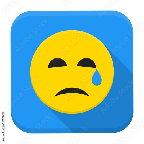 Flat style vector squared app icon. Crying yellow smile app icon with long shadow