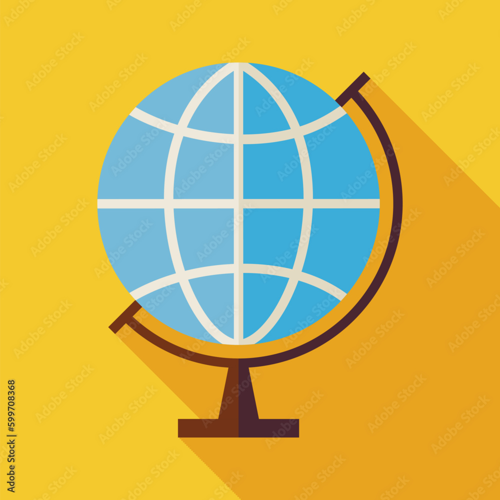 Flat Geography World Globe Illustration with long Shadow. Back to School and Education Vector illustration. Flat Style Colorful Globe Object Flat Geography World Globe Illustration with long Shadow. Back to School and Education Vector illustration. Flat Style Colorful Globe Object