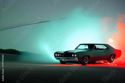ai-generated, illustration of a beautiful retro muscle car