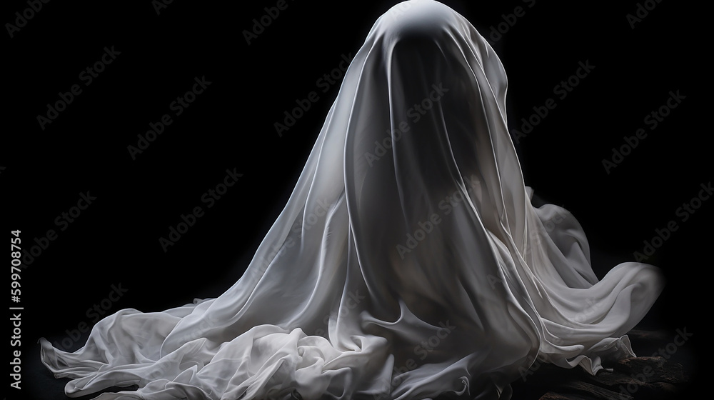 a white cloak dressed ghost is sitting in the dark a white cloak dressed ghost is sitting in the dark