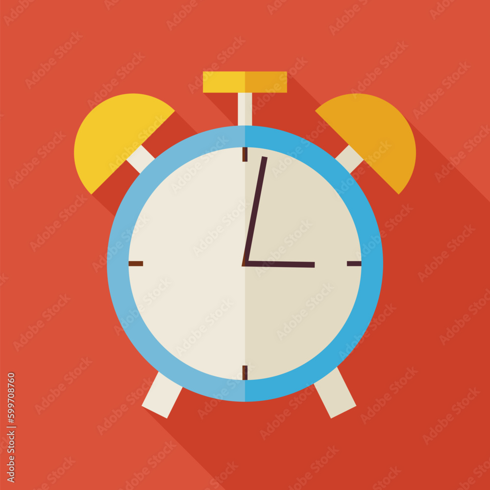 Flat Alarm Clock Illustration with long Shadow. Business Office Workplace Vector Illustration. Office Life Interior Workspace Object. Time Management. School and Education Flat Alarm Clock Illustration with long Shadow. Business Office Workplace Vector Illustration. Office Life Interior Workspace Object. Time Management. School and Education