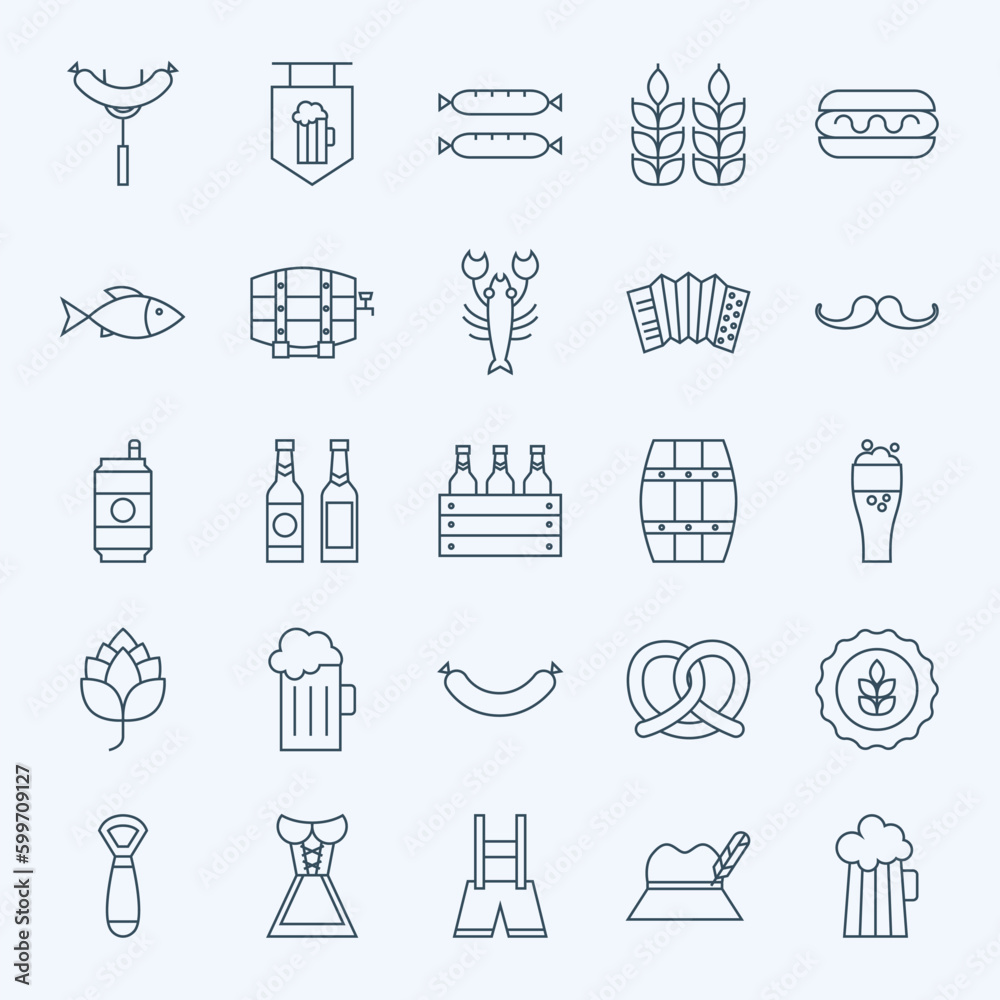 Line Holiday Oktoberfest and Beer Icons Bundle. Vector Set of 25 October Holiday Modern Line Icons for Web and Mobile. Beer and Alcohol Icons Collection Line Holiday Oktoberfest and Beer Icons Bundle. Vector Set of 25 October Holiday Modern Line Icons for Web and Mobile. Beer and Alcohol Icons Collection
