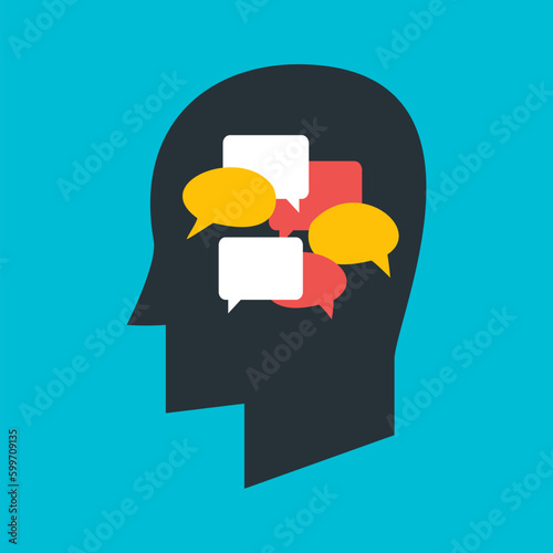Man with Thoughts in his Head. Flat Stylized Vector Illustration
