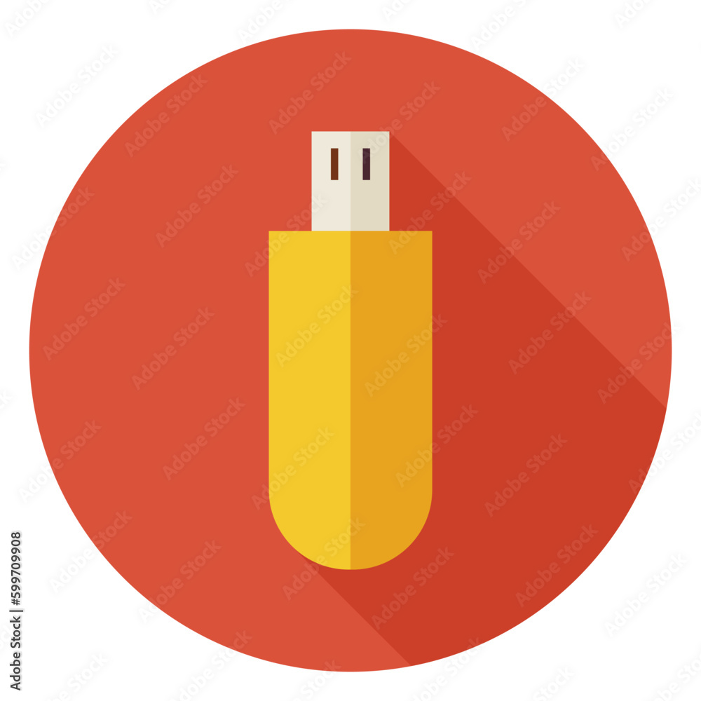 Flat USB Circle Icon with Long Shadow. Computer Technology Vector illustration. Digital Data Information Object. Flat USB Circle Icon with Long Shadow. Computer Technology Vector illustration. Digital Data Information Object.