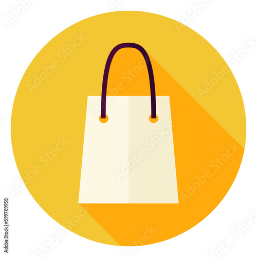 Shopping Bag Circle Icon. Flat Design Vector Illustration with Long Shadow. Shop Sale and Commerce Symbol.