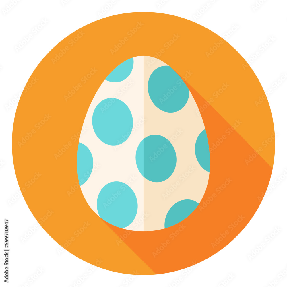 Fototapeta premium Easter Egg with Big Dots Decor Circle Icon. Flat Design Vector Illustration with Long Shadow. Spring Christian Holiday Symbol.